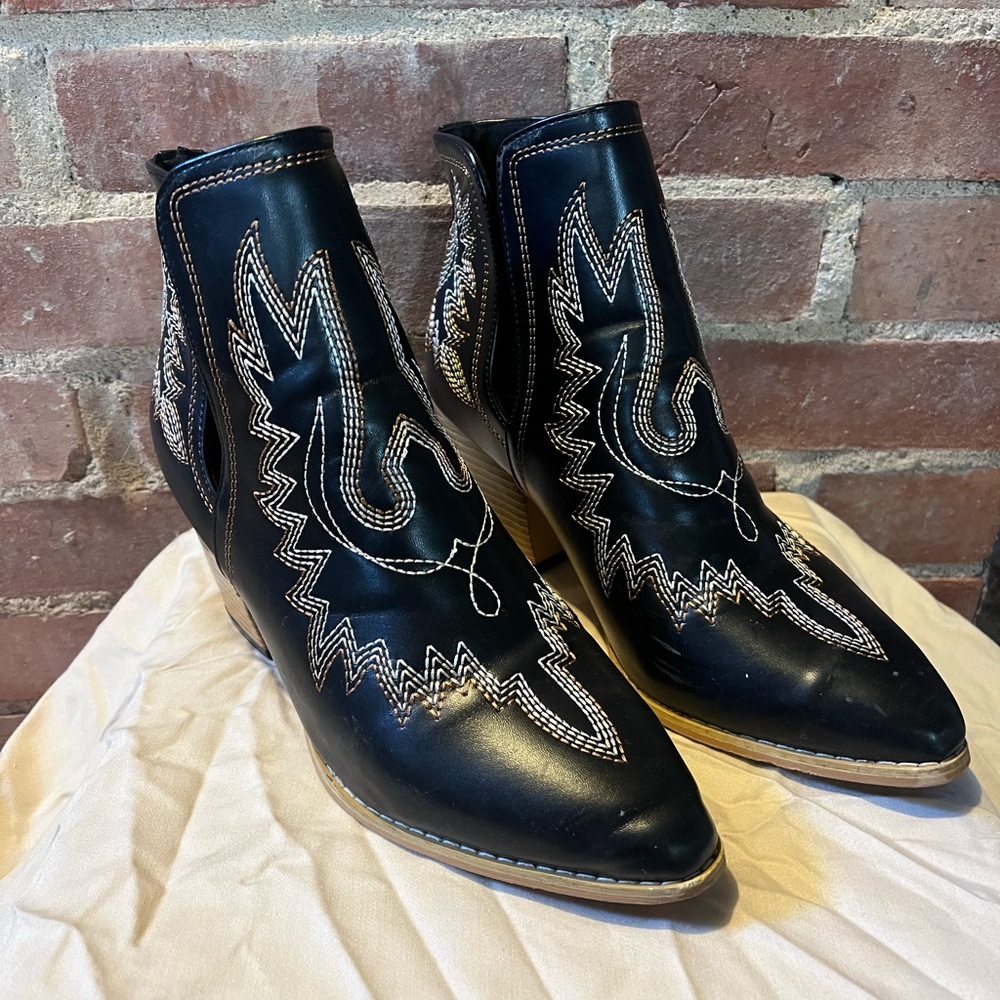 Elegant Black Embroidered Ankle Booties